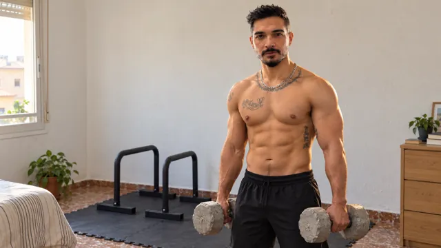Material sencillo para entrenar en casa: mancuernas de cemento y barras paralelas