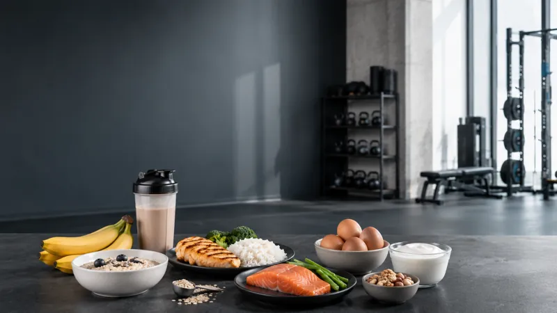 Ejemplos de alimentos para organizar las comidas: avena, fruta, arroz y verduras
