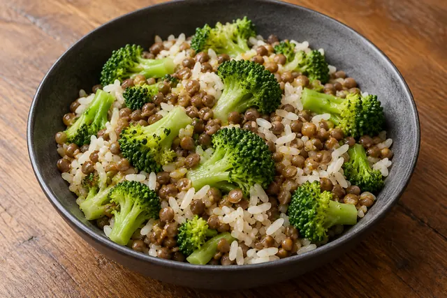 Lentejas con arroz y brócoli · imagen ilustrativa