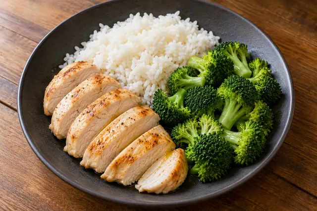 Pollo con arroz y brócoli · imagen ilustrativa
