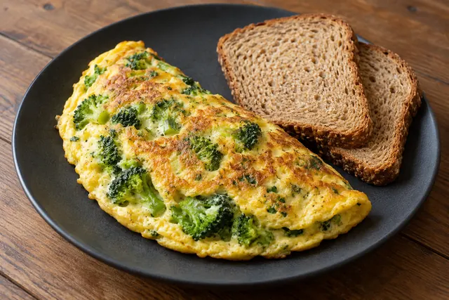 Tortilla de brócoli con pan integral · imagen ilustrativa