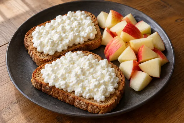 Tostadas con cottage y manzana · imagen ilustrativa